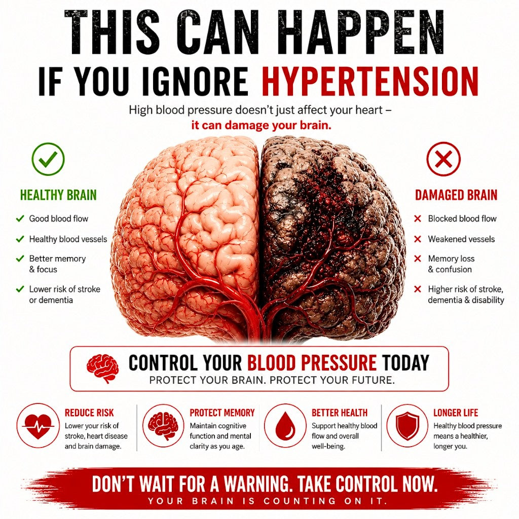 This can happen if you ignore hypertension — healthy brain vs damaged brain comparison